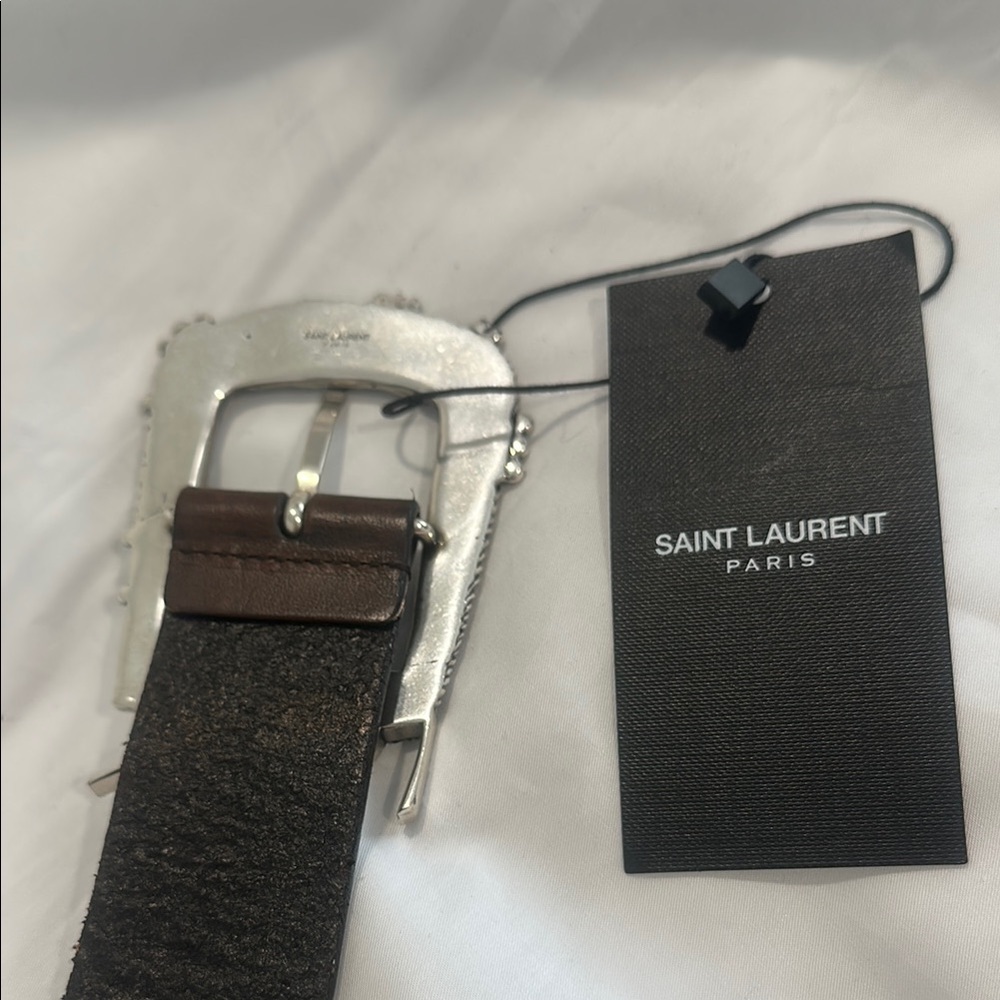 Saint Laurent Silver Buckle Brown Leather Belt - Picture 6 of 8